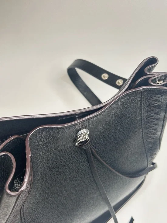 BRIGHTON Interlok Georgia Convertible Hobo BLACK $565 Pebbled Leather Celtic EUC - Picture 6 of 13